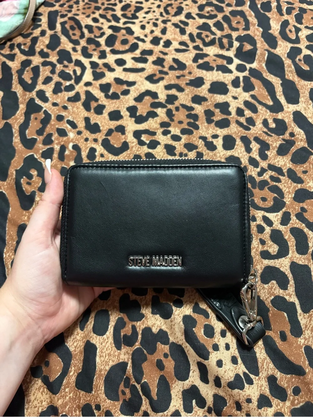 Steve Madden Black Embossed Logo Wristlet Card Holder